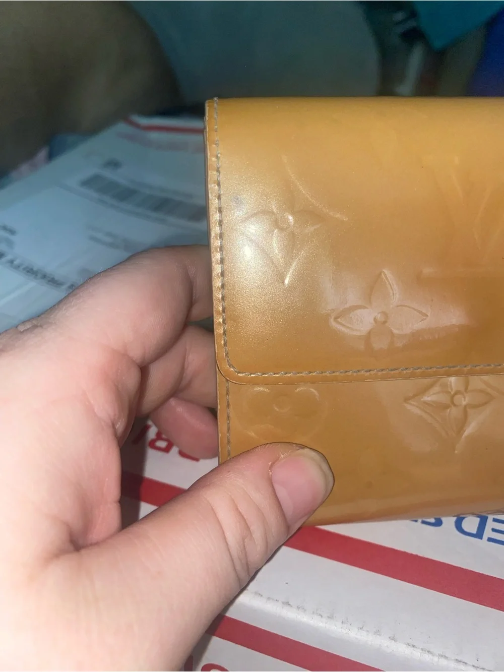 Louis Vuitton Patent Monogram Wallet in Mustard Brown comes w COA